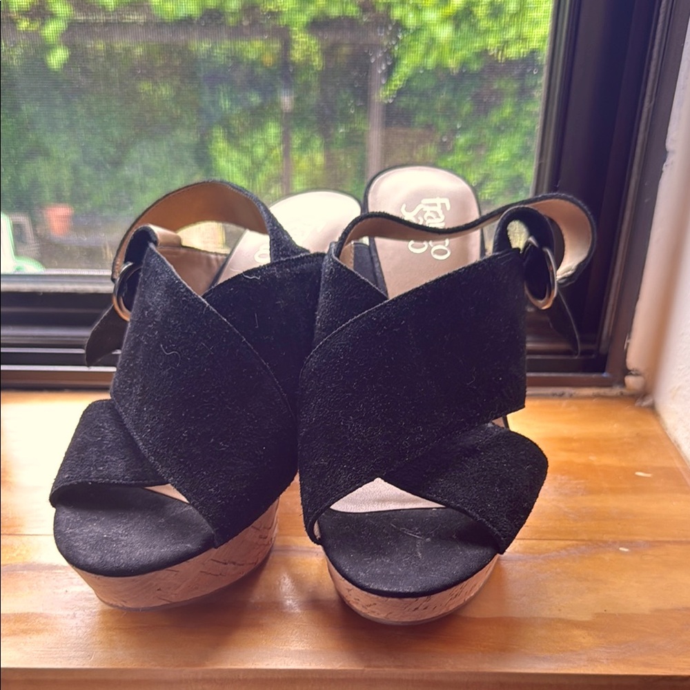 Franco Sarto Black Suede Wedge Sandals